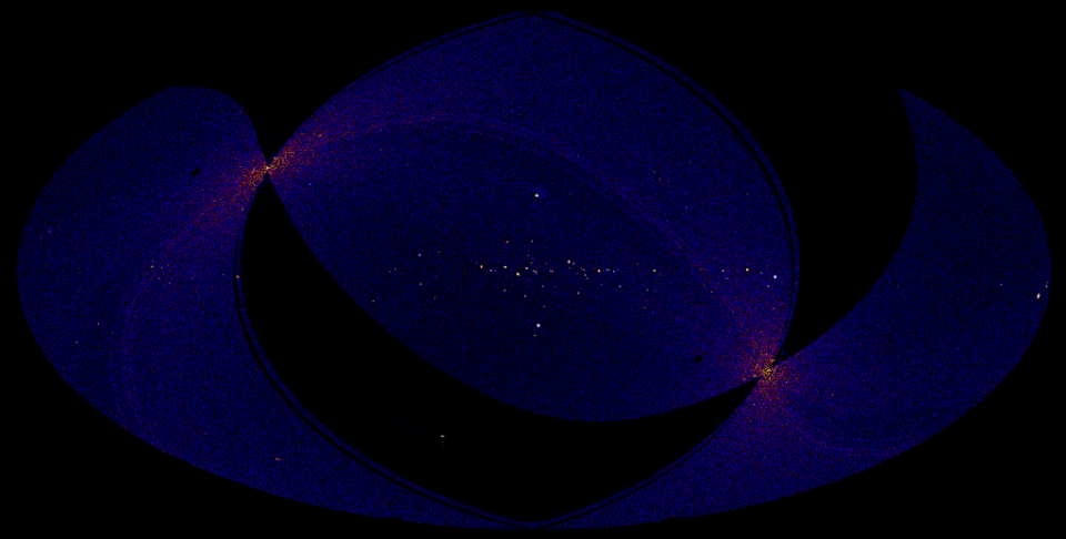 Карта трех четвертей неба в галактических координатах, полученная с помощью телескопа ART-XC в диапазоне энергий 4–12 кэВ (c) Спектр-РГ/ART-XC/ИКИ