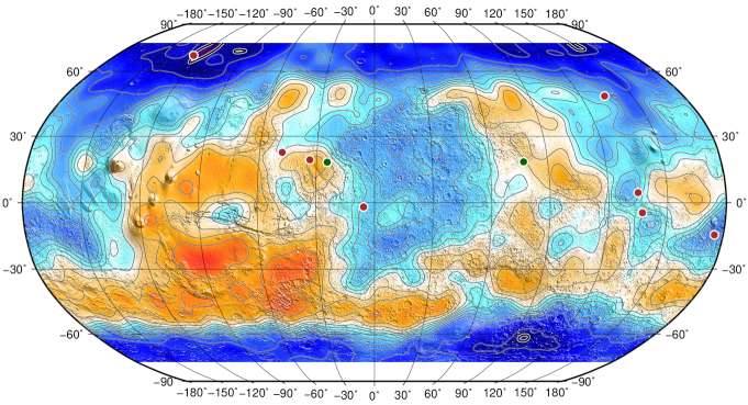 Карта распространённости водорода с пространственным разрешением порядка 200 км по данным прибора ФРЕНД (с) Роскосмос/ЕКА/ЭкзоМарс/ФРЕНД/ИКИ