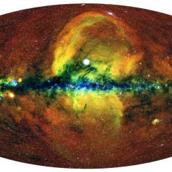 Карта всего неба в рентгеновских лучах, полученная телескопом СРГ/еРОЗИТА в галактических координатах