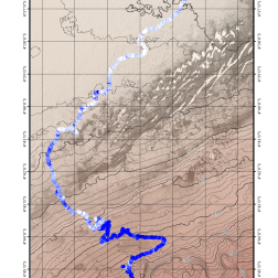 Содержание воды в веществе под поверхностью Марса вдоль трассы движения ровера «Кьюриосити» проекта «Марсианская научная лаборатория» (NASA) по данным прибора ДАН. Изображение ИКИ РАН