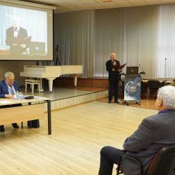 Открытие Третьей международной конференции «Наука на МКС» 20 ноября 2023 г. Выступление академика П. А. Витязя, заместителя руководителя Агентства по космическим исследованиям Национальной академии наук Беларуси Фото: Ю. Матросова, РАН