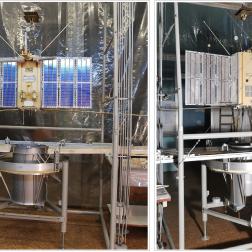 Микроспутник «Чибис-М» на стенде вертикального обезвешивания в цехе СКБ КП ИКИ РАН. Фото ИКИ РАН