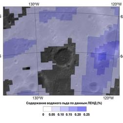 Карта распределения подповерхностного водяного льда в кратере Галимов по данным  нейтронного спектрометра ЛЕНД (КА LRO, NASA). Изображение из статьи: А.Б. Санин, И.Г. Митрофанов и др. Астрон. Вест. 2024. 58. 1. 93-98