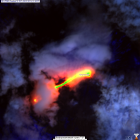 Лавовый поток Ключевского 02.08.2025 по данным КА LandSat 8, информационная система VolSatView