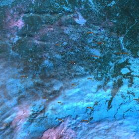 Европейская часть России по данным прибора МСУ-МР (разработка АО «РКС») спутника «Метеор-М» № 2-3, 18.02.2026 07:18:04. Изображения получены с помощью информационной системы «ВЕГА-Science», ИКИ РАН