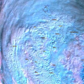 Европейская часть России по данным прибора МСУ-МР (разработка АО «РКС») спутника «Метеор-М» № 2-3, 19.02.2026 06:55:19. Изображения получены с помощью информационной системы «ВЕГА-Science», ИКИ РАН