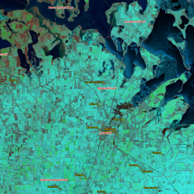 Вегетация озимых культур в Республике Крым на снимке спутника Sentinel-2B (прибор MSI), полученный 2026-02-04 08:46:39 (RGB-синтез «Льды и снег» ). Изображение получено с помощью информационной системы «ВЕГА-Science» (ИКИ РАН)