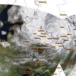 Циклон в центральной части Европейской России 28.04.2026 по данным приборов MODIS (КА TERRA/AQUA). Изображение получены с помощью информационной системы «ВЕГА-Science» (ИКИ РАН)