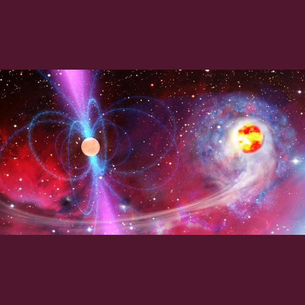 Рентгеновский пульсар — аккрецирующая нейтронная звезда с магнитным полем в представлении художника. Изображение © LISA Consortium.