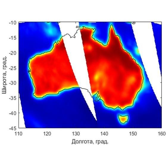 teaser Пример геопривязки данных прибора МТВЗА-ГЯ на космическом аппарате «Метеор-М» №2-4