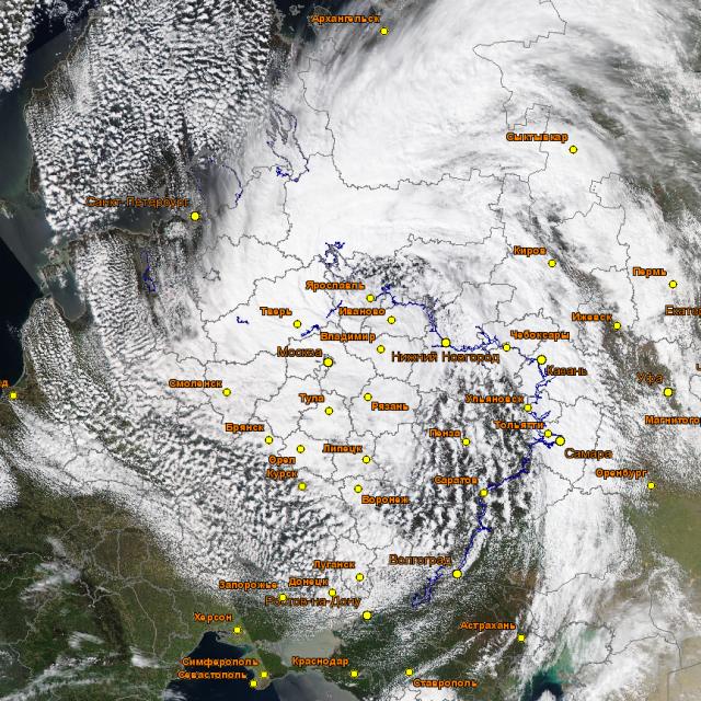 teaser Циклон в центральной части Европейской России 27.04.2026 по данным прибора MODIS (КА AQUA). Изображения получены с помощью информационной системы «ВЕГА-Science» (ИКИ РАН)