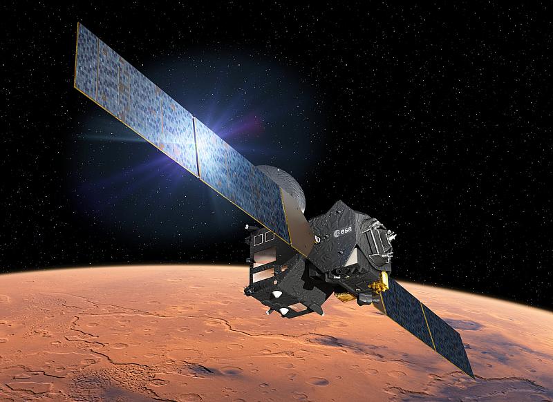 ESA’s ExoMars Trace Gas Orbiter at Mars. Image credit: D. Ducros / ESA