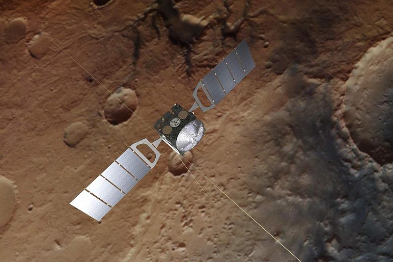 «Марс-Экспресс» (ESA) в представлении художника (c) Spacecraft image credit: ESA/ATG medialab; Mars: ESA/DLR/FU Berlin, CC BY-SA 3.0 IGO