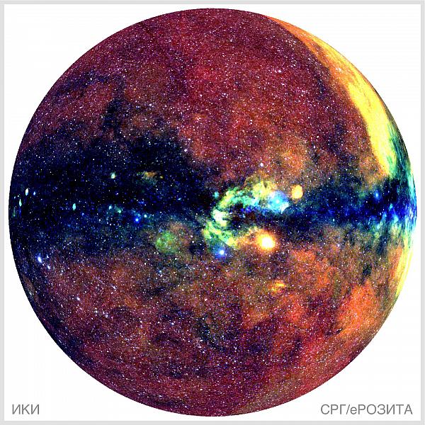 RGB-карта северной половины небесной сферы, построенная телескопом СРГ/еРОЗИТА по сумме двух первых обзоров неба