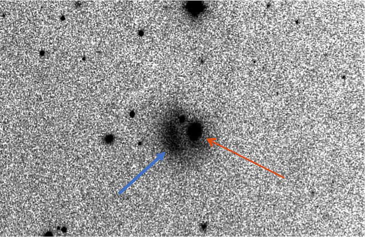 Наблюдения столкновения космического аппарата DART (NASA) с астероидом Диморф 26–27 сентября 2022 г. с помощью РТТ-150. Изображение РТТ-150, ТФОСК, без фильтра, Г .А. Хорунжев, И. М. Хамитов, Р. А. Буренин