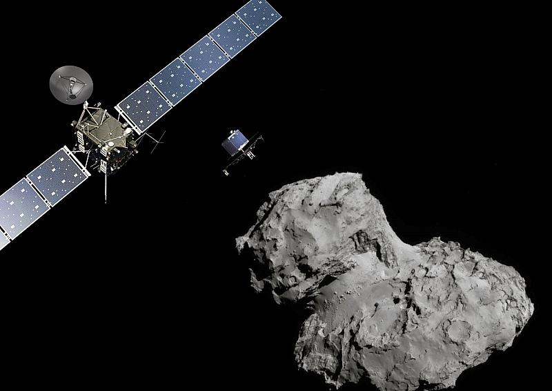 В ноябре 2014 года аппарат Розетта с посадочным модулем Фила достиг кометы Чурюмова — Герасименко. © new.livestream.com