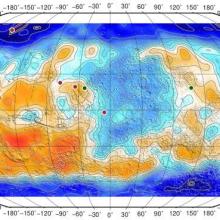 FREND: Карта распространённости водорода с пространственным разрешением порядка 200 км по данным прибора ФРЕНД (с) Роскосмос/ЕКА/ЭкзоМарс/ФРЕНД/ИКИ